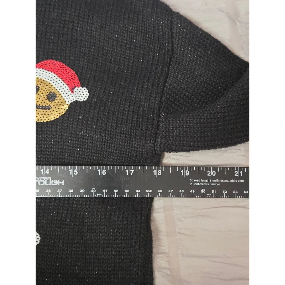 Justice Black Christmas Sequin‎ Smiley Face Santa Hat Sweater Girls Teen 18